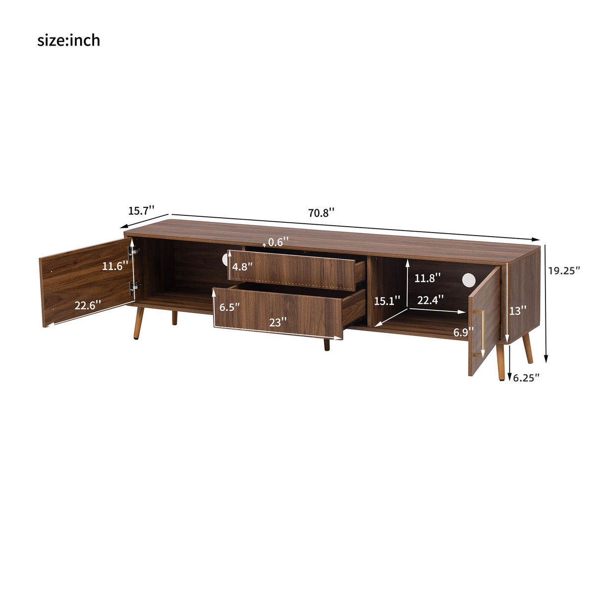 TV Stand With 2 Drawers, Media Console Table For TVs Up To 80'' For Living Room - Walnut
