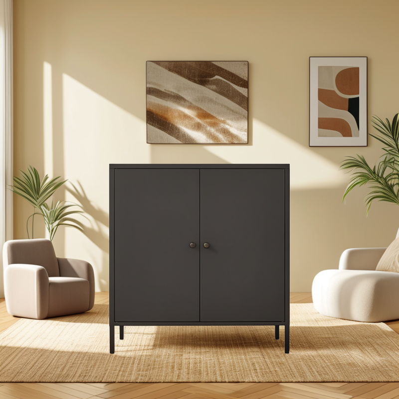 Kitchen Buffet Server Table Accent Sideboard Cupboard Server Buffet Console Table With Doors Cabinet - Black