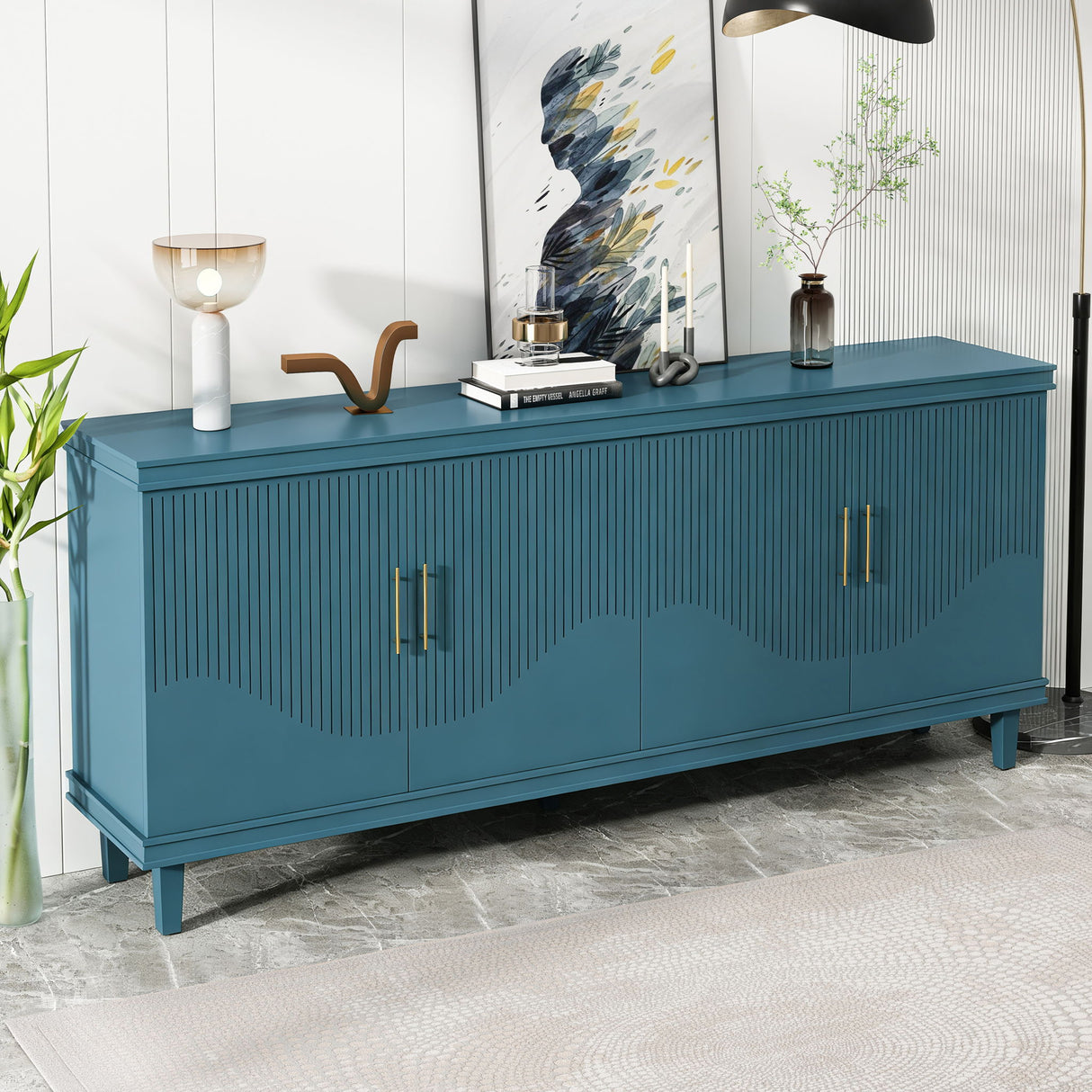 4 Door Cabinet, Large Storage For Living Room - Blue