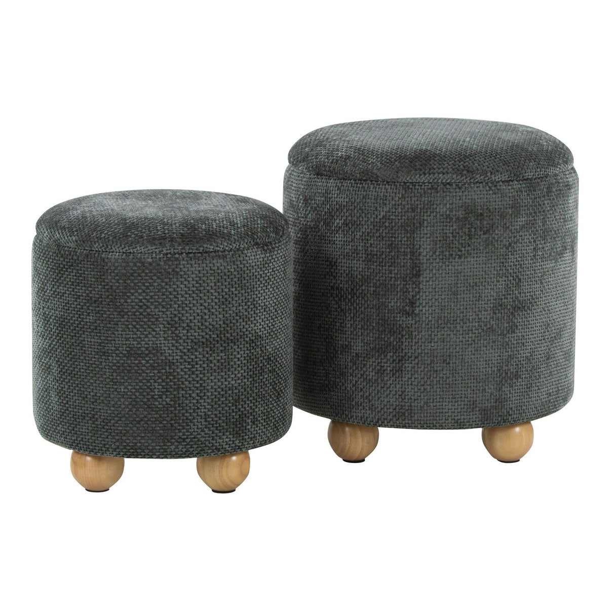 Bacci - Ottoman (Set of 2) - Natural Wood And Green Fabric