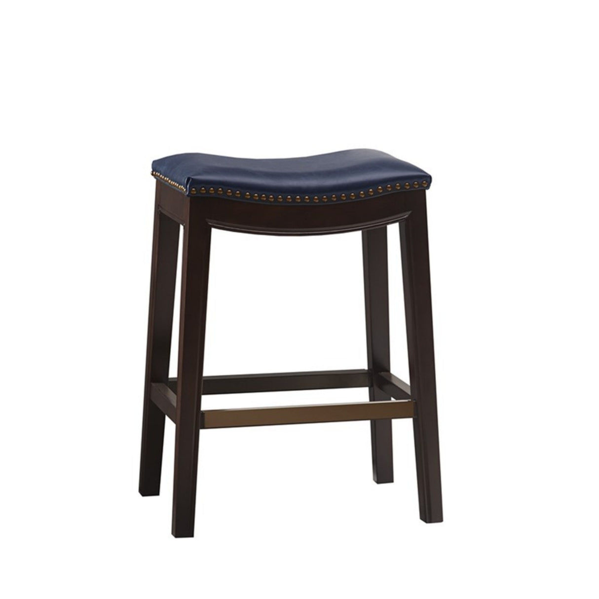 Saddle Counter Stool With Antique Bronze Detailing And High Density Foam - Navy
