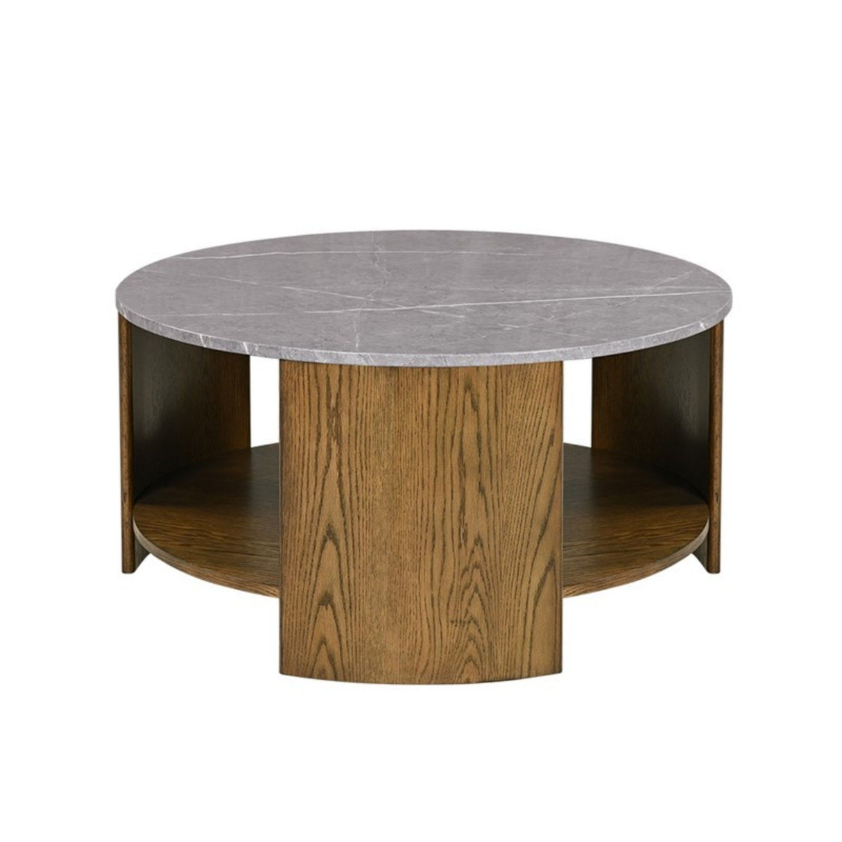 Keegan - Round Coffee Table With Shelf - Oak