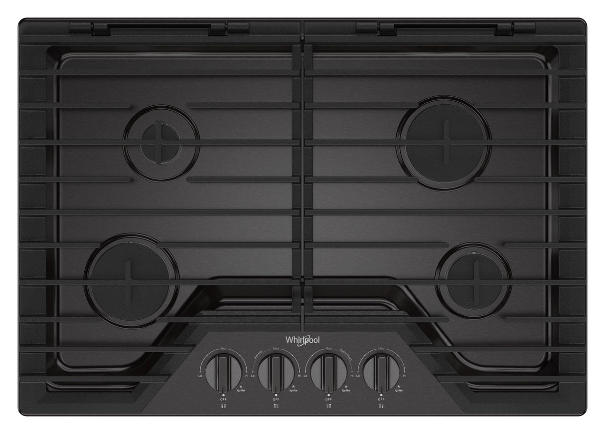Whirlpool WCGK5030PV black stainless gas cooktop top view