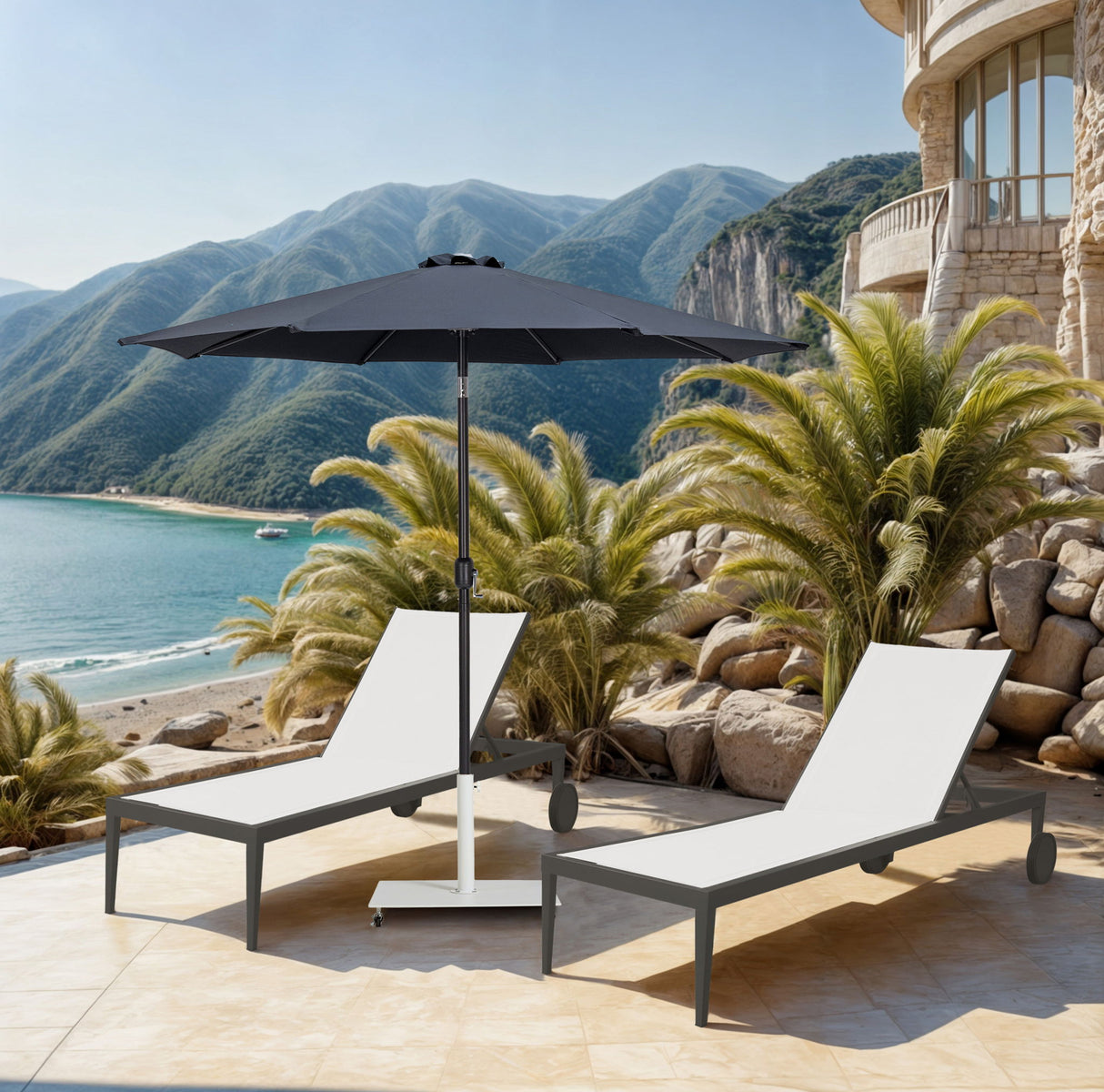 Fiji - Aluminum Patio Umbrella With Square White And Black Base