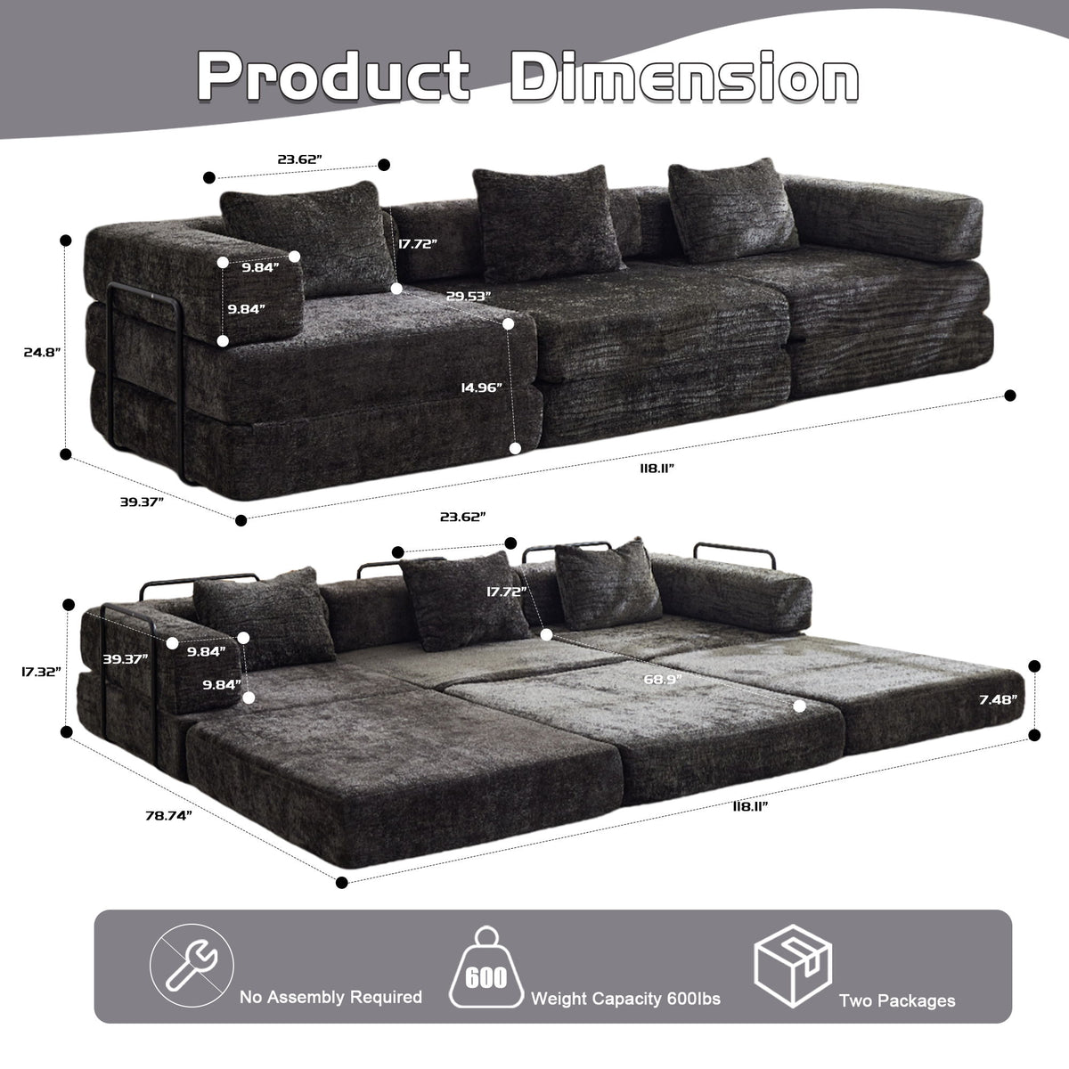 Convertible Floor Sofa Bed, Boneless Modular Sectional Sofa For Living Room