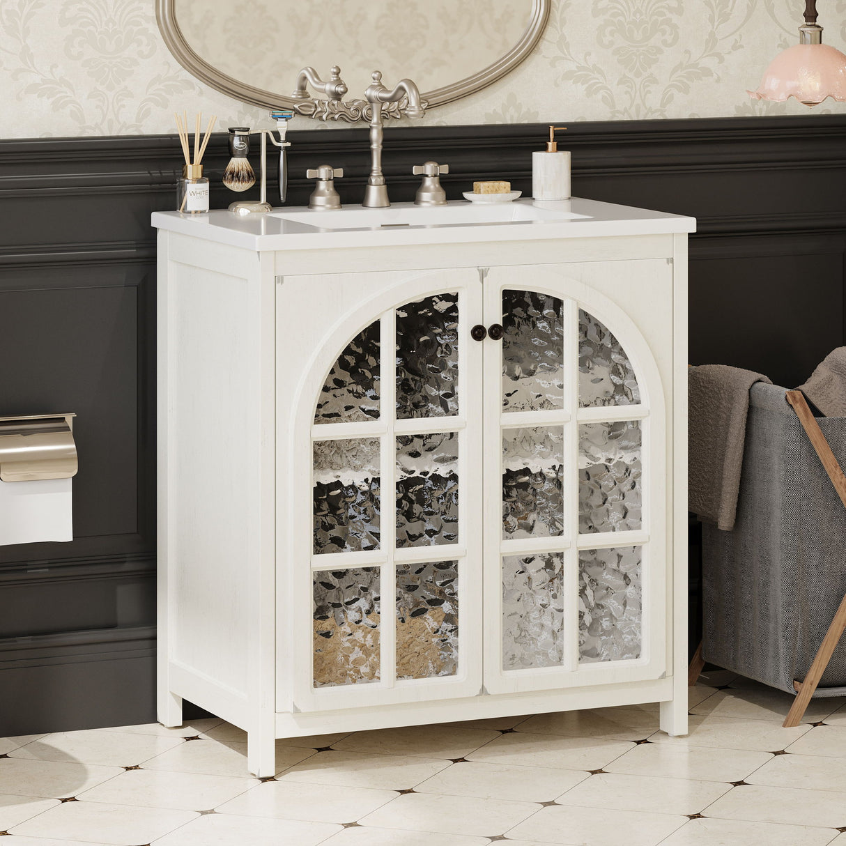 Vintage Farmhouse Bathroom Vanity With Ceramic Sink