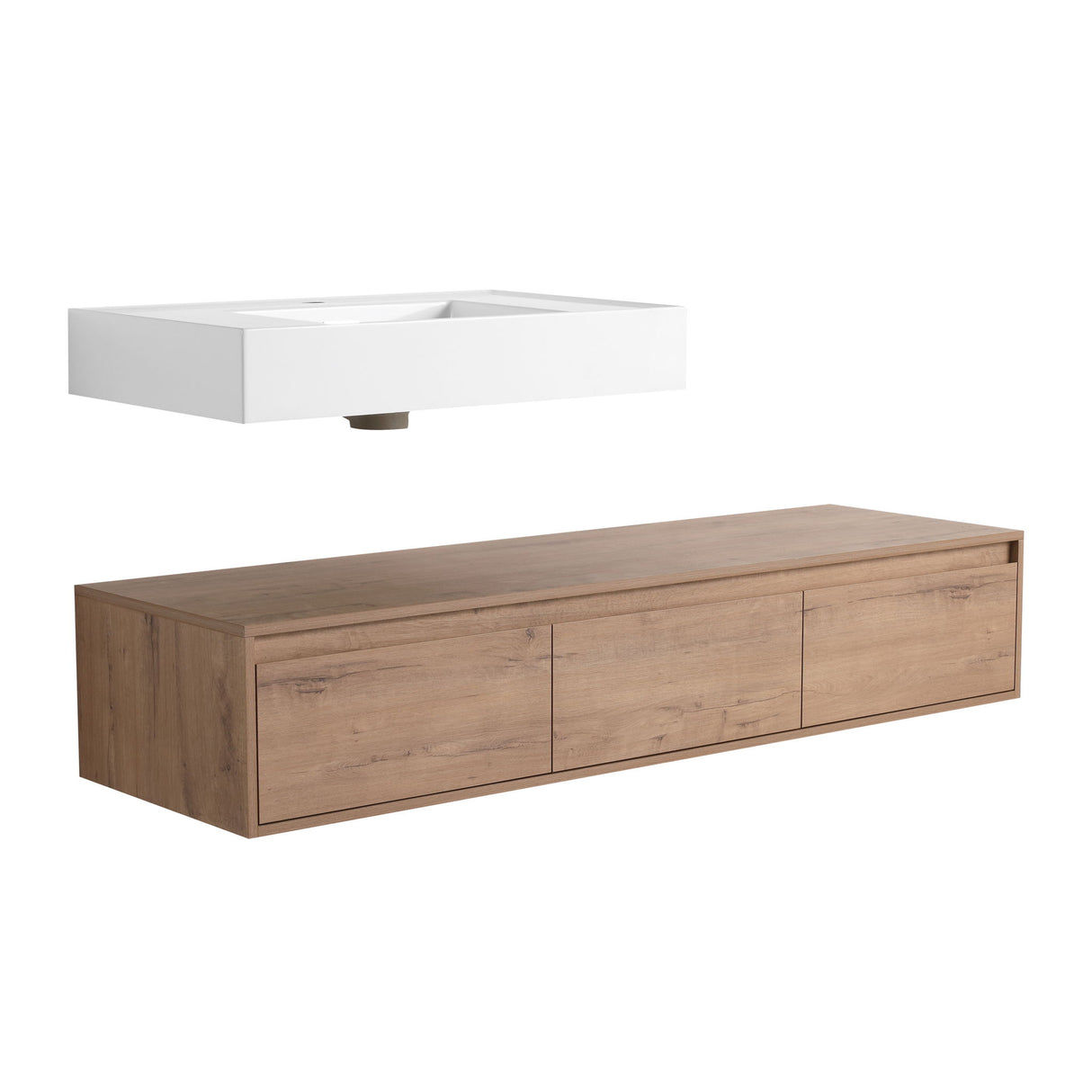 Modern Wall Mounted Bathroom Vanity With Resin Sink, Soft Close Drawer - Imitative Oak
