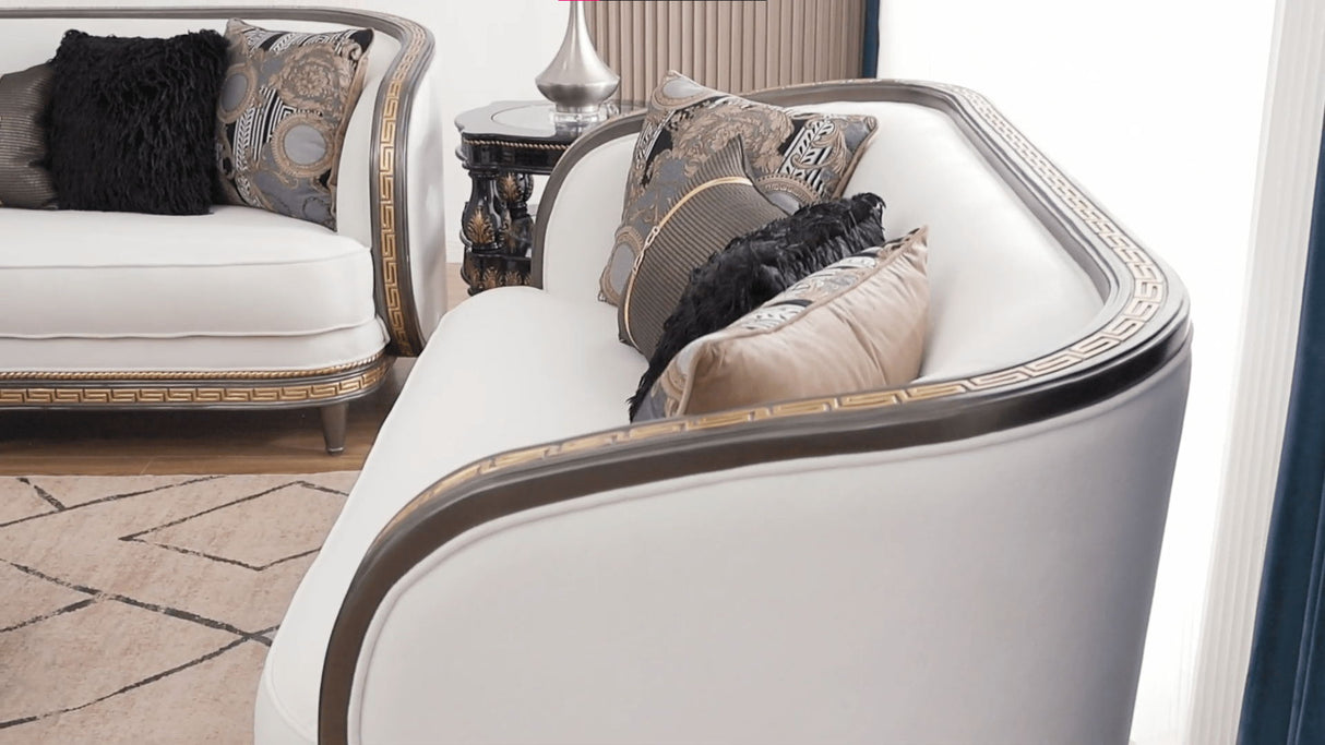 HD-9043 - Loveseat - White / Brown / Gold