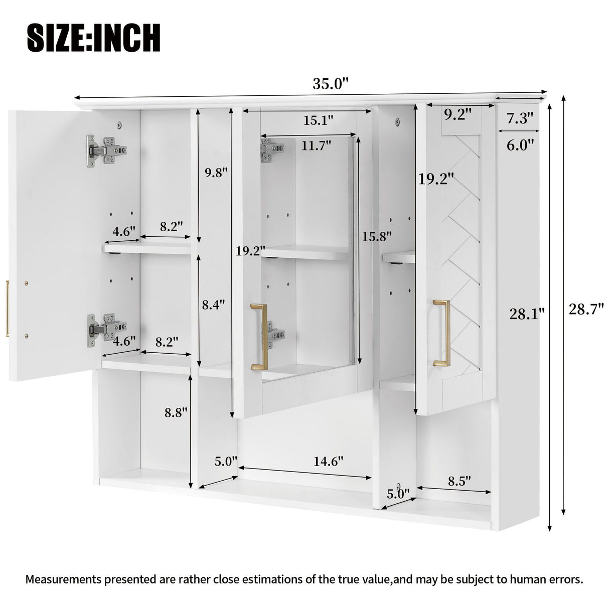 Modern Wall Mounted Medicine Cabinet With Adjustable Shelves, Soft Close Doors, High Define Mirror