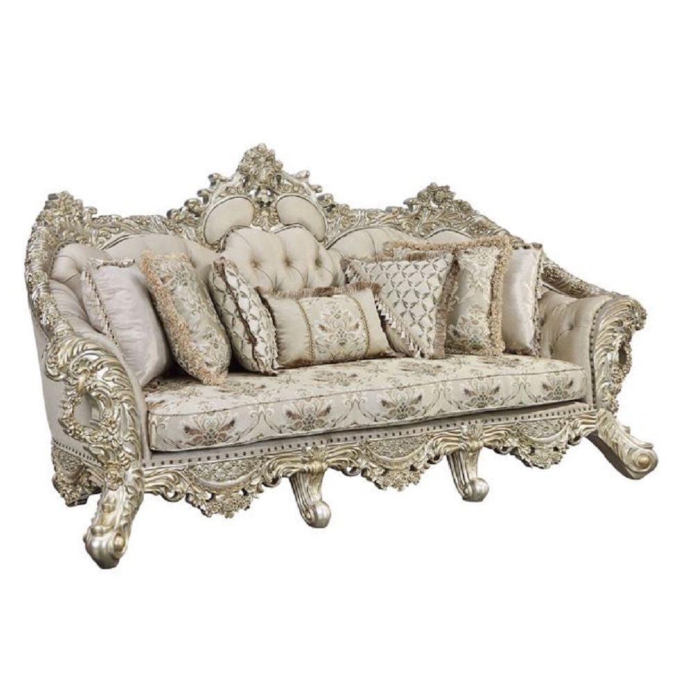 Danae - Sofa With 7 Pillows - Fabric, Champagne & Gold