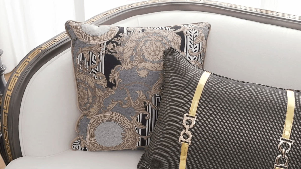 HD-9043 - Loveseat - White / Brown / Gold