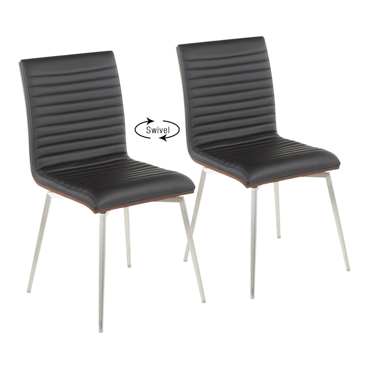 Mason - Contemporary Swivel Dining / Accent Chair (Set of 2) - Stainless Steel, Walnut Wood