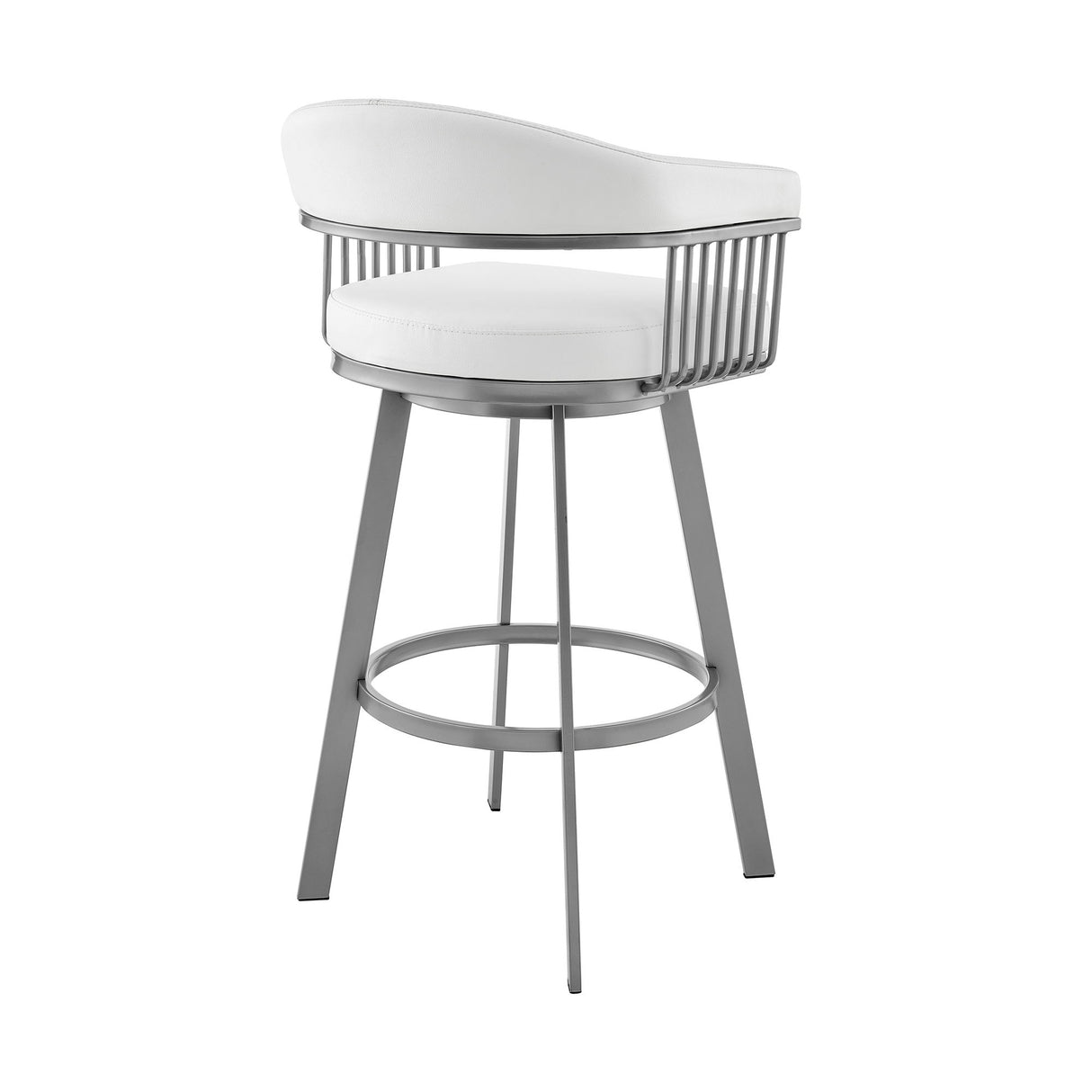 Bronson - 25" Counter Height Swivel Bar Stool - Silver Finish And White Faux Leather