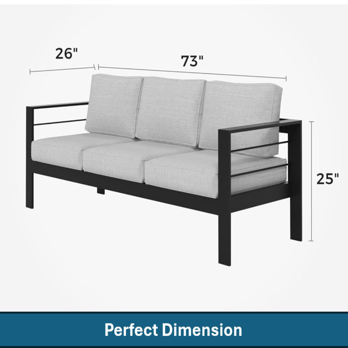 All-Weather Patio Sofa & Cushions, 3 Seat Outdoor Couch