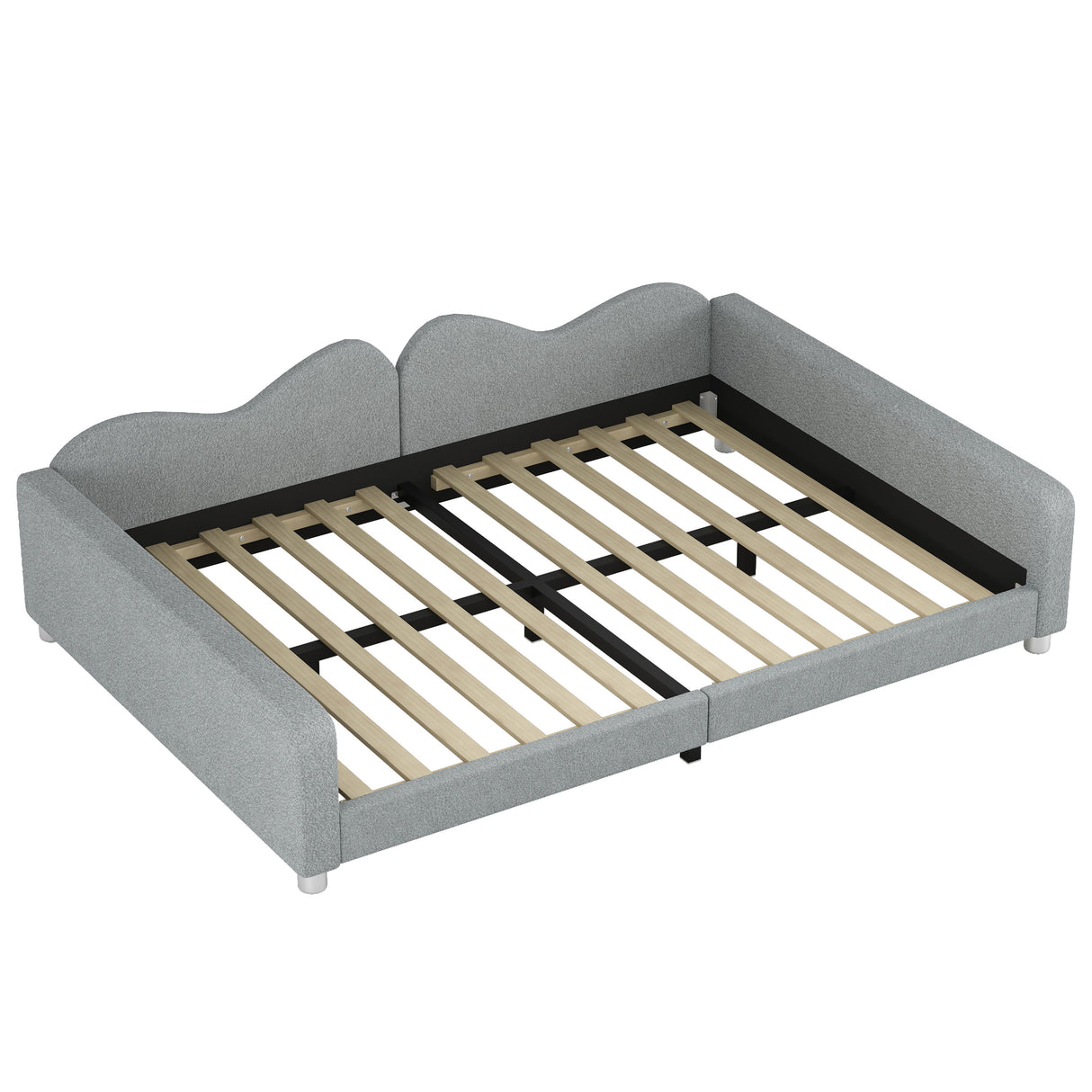 Upholstered Daybed, Sherpa Fabric Sofabed With Cloud-Shaped Backrest