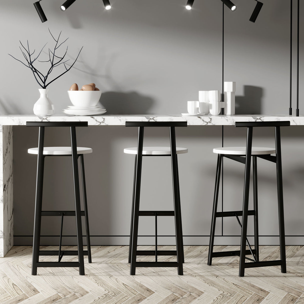 Modern Bar Stools With Backrest For Kitchen (Set of 3)