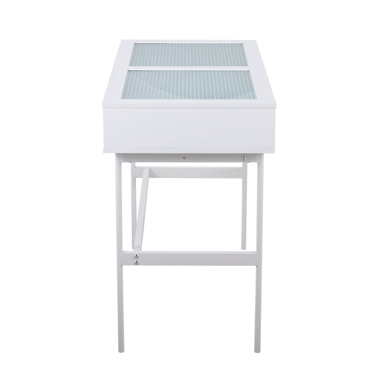 Emery - Console Table - White Wood, White Steel, And Glass Top