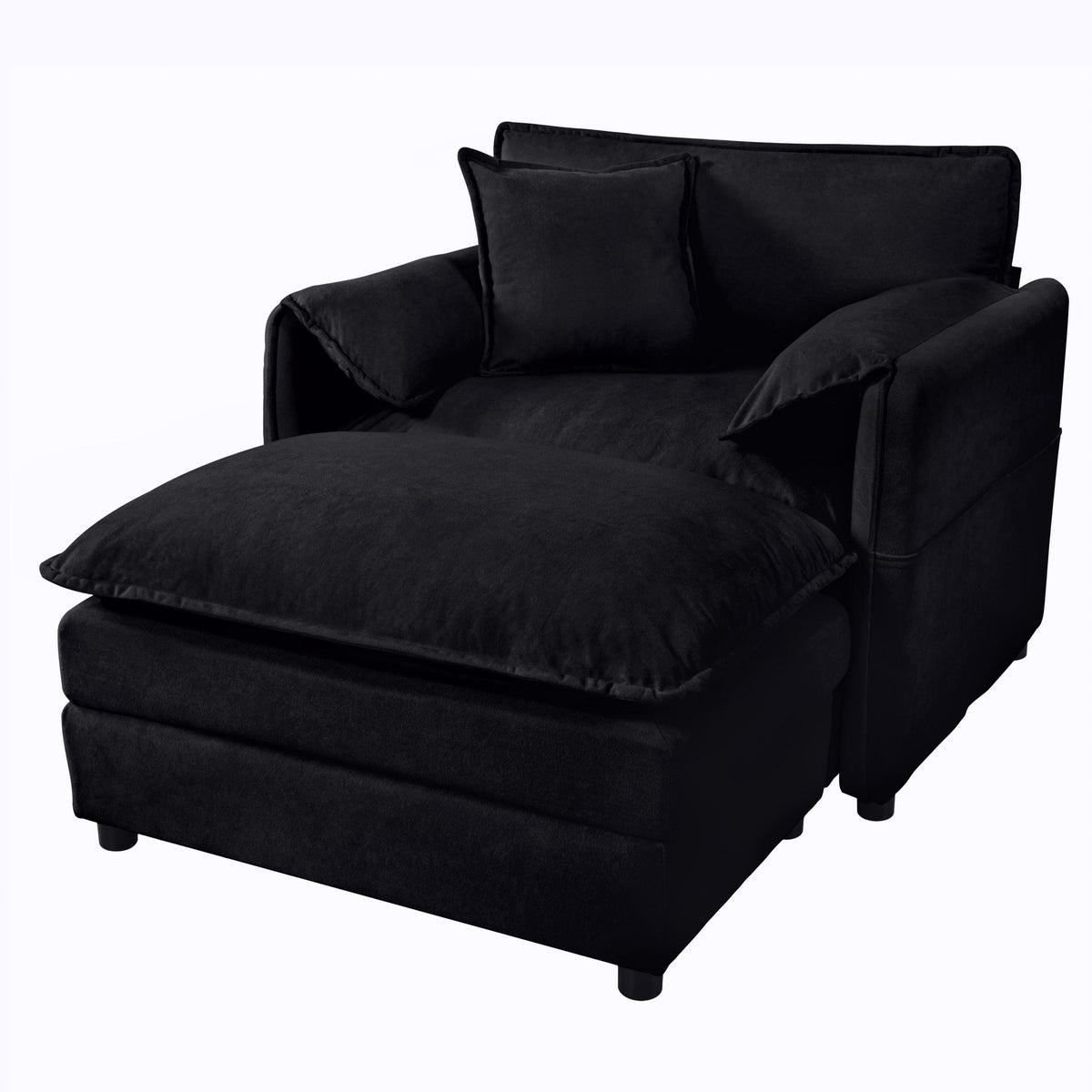 Oversized Recliner Chair With Movable Ottoman, Soft Chenille Upholstered Indoor Lounge Chair - Black