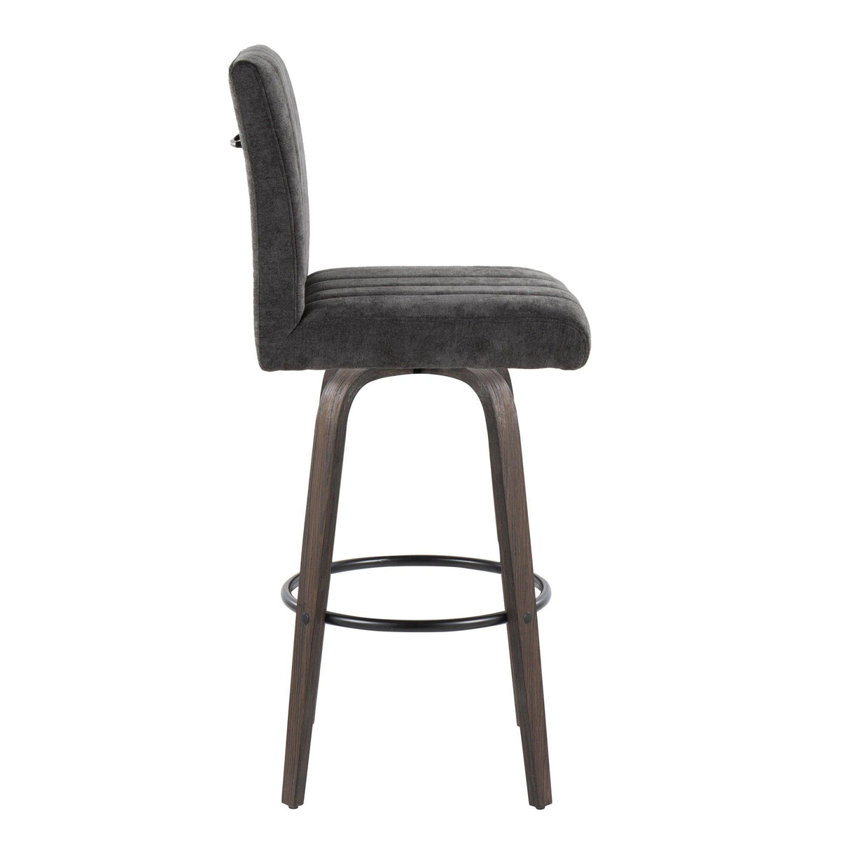 Hannah - Fixed-Height Barstool With Swivel And Round Black Metal Footrest (Set of 2) - Walnut Glazed Wood