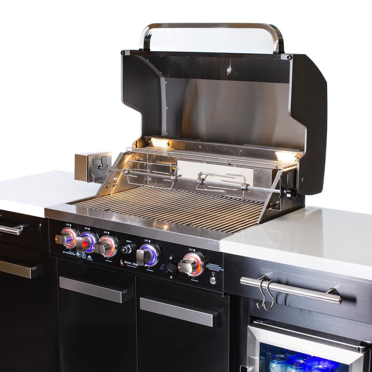 Mont Alpi Compact Series 6 Ft Propane Outdoor Kitchen Island w/ Fridge in Black Stainless Steel - MA-957FC