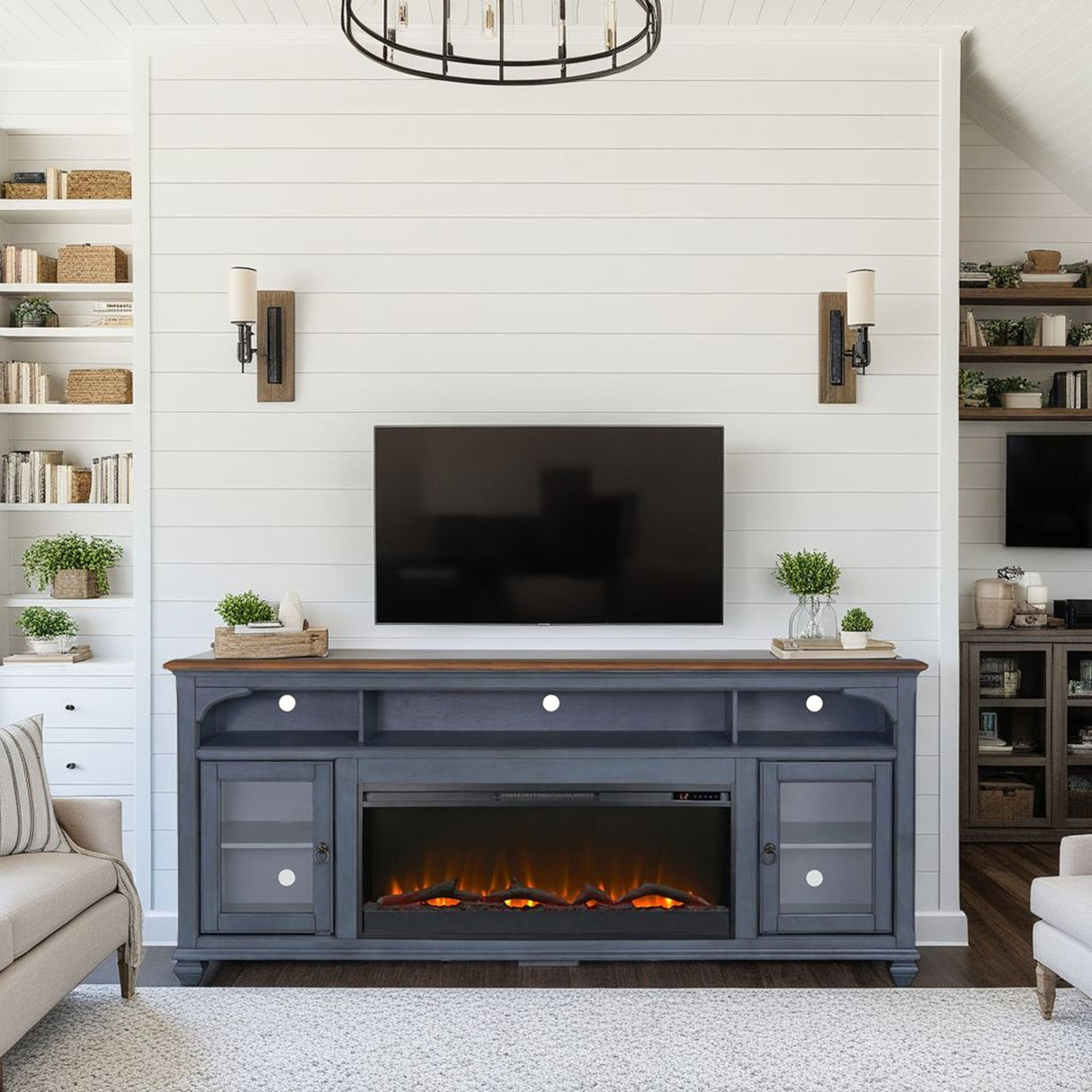 Americana - 86 In Fireplace TV Stand For TVs Up To 95" - Blue