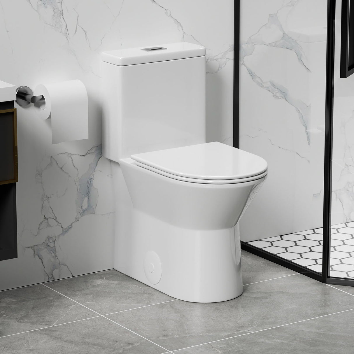1 Piece Toilet With Dual Flush & Rimless Bowl - Glossy White