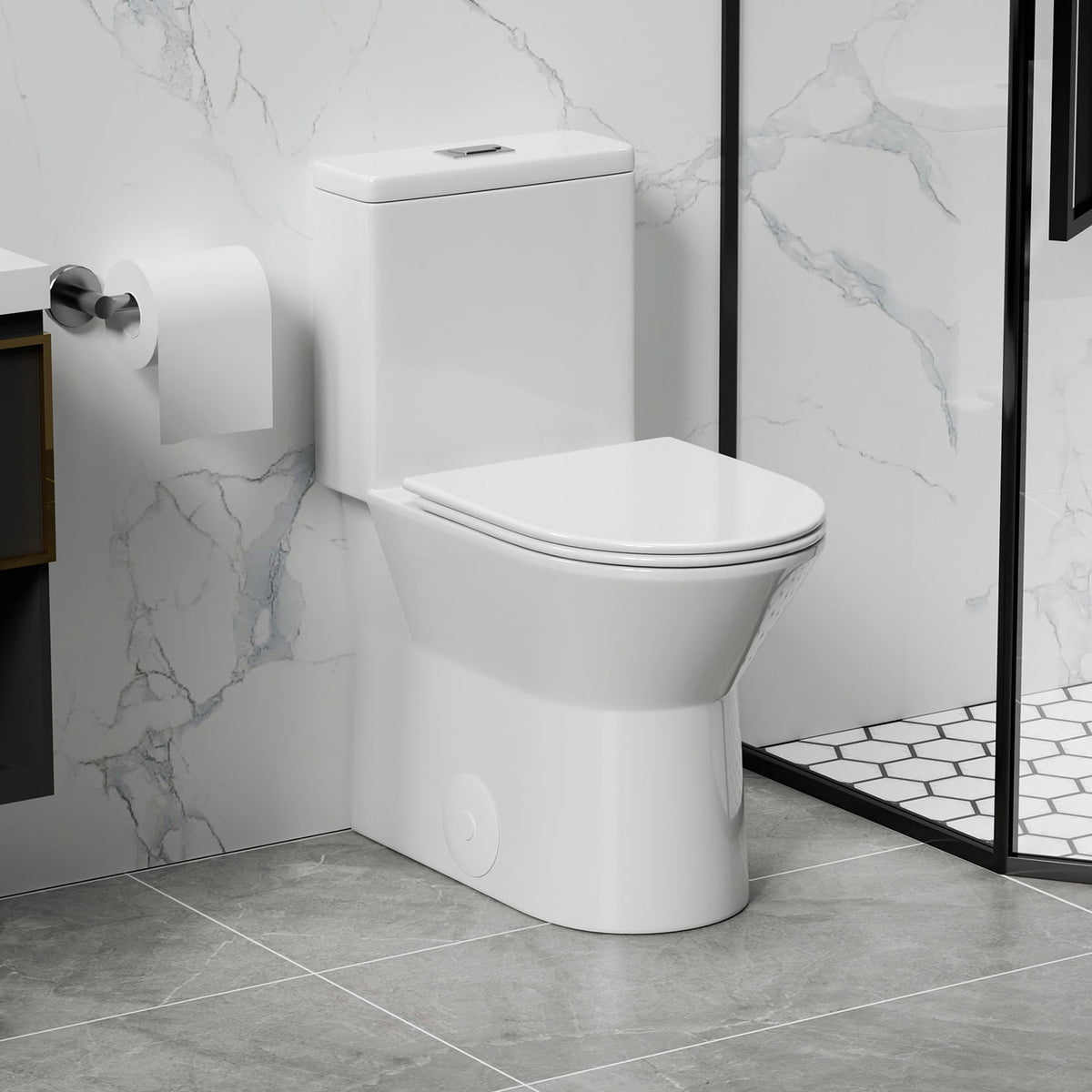 1 Piece Toilet With Dual Flush & Rimless Bowl - Glossy White
