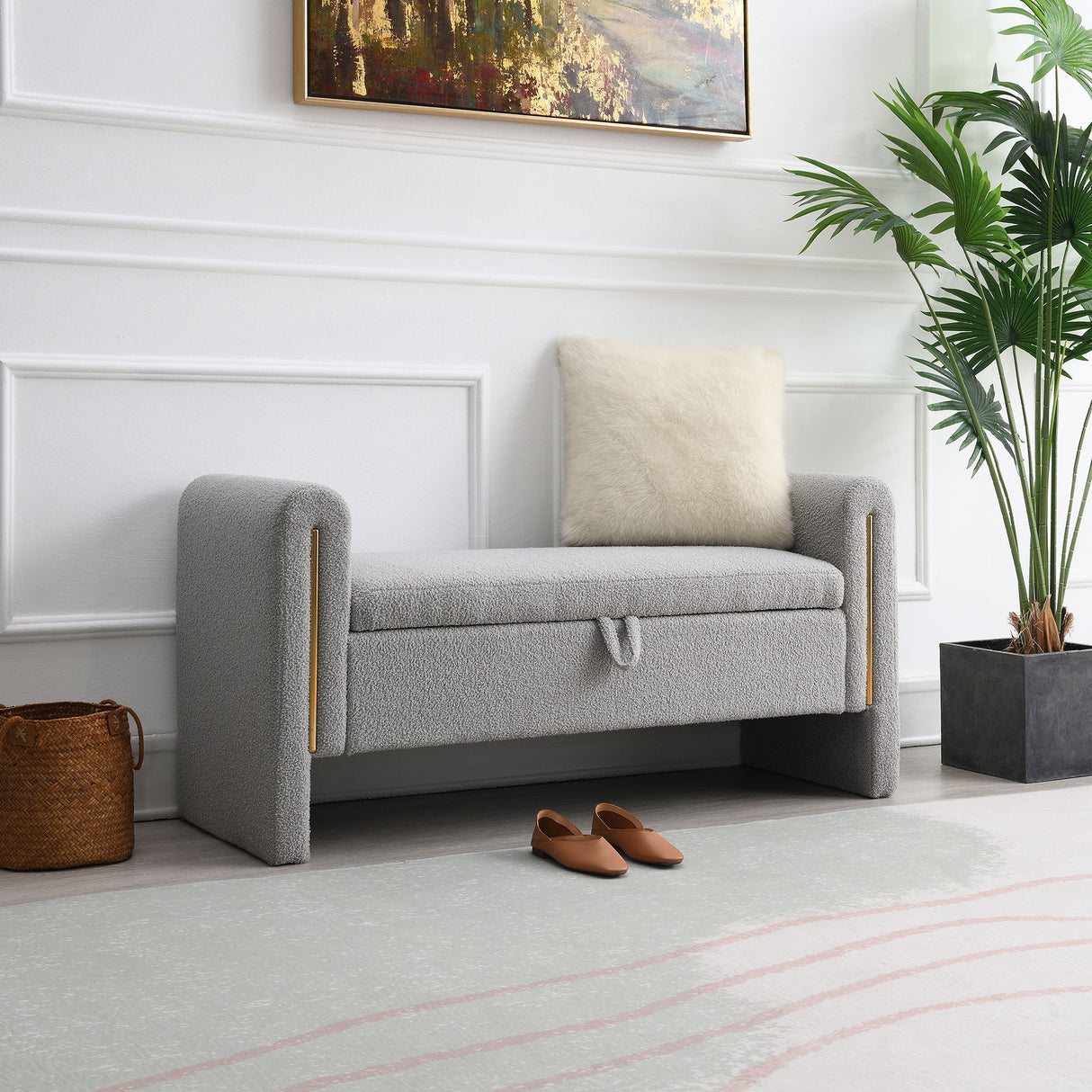 Modern Teddy Upholstered Large Bed End Bench With Arms And Storage