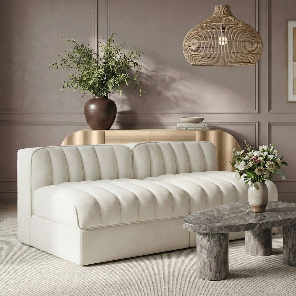 Rummi - Velvet Performance Fabric Upholstered 2 Piece Modular Armless Loveseat