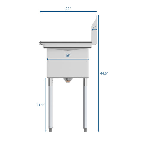 51 in. Three Compartment Stainless Steel Commercial Sink with Drainboard, Bowl Size 12"x 16"x 10" SC121610-12L3.