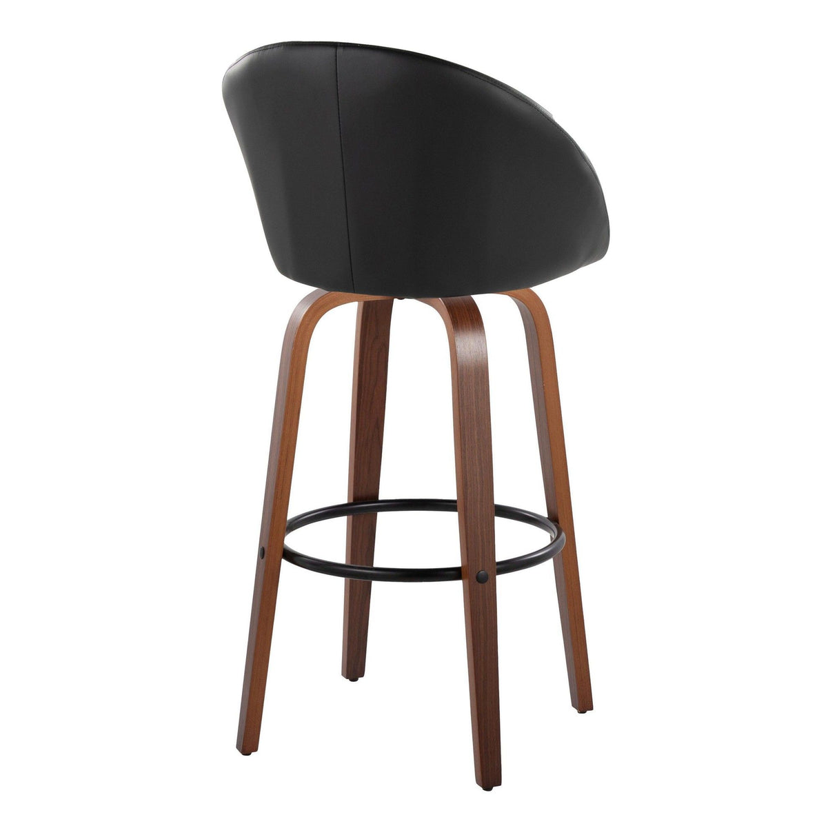 Matisse - 30" Highback Fixed-Height Barstool With Round Black Metal Footrest (Set of 2) - Walnut Wood
