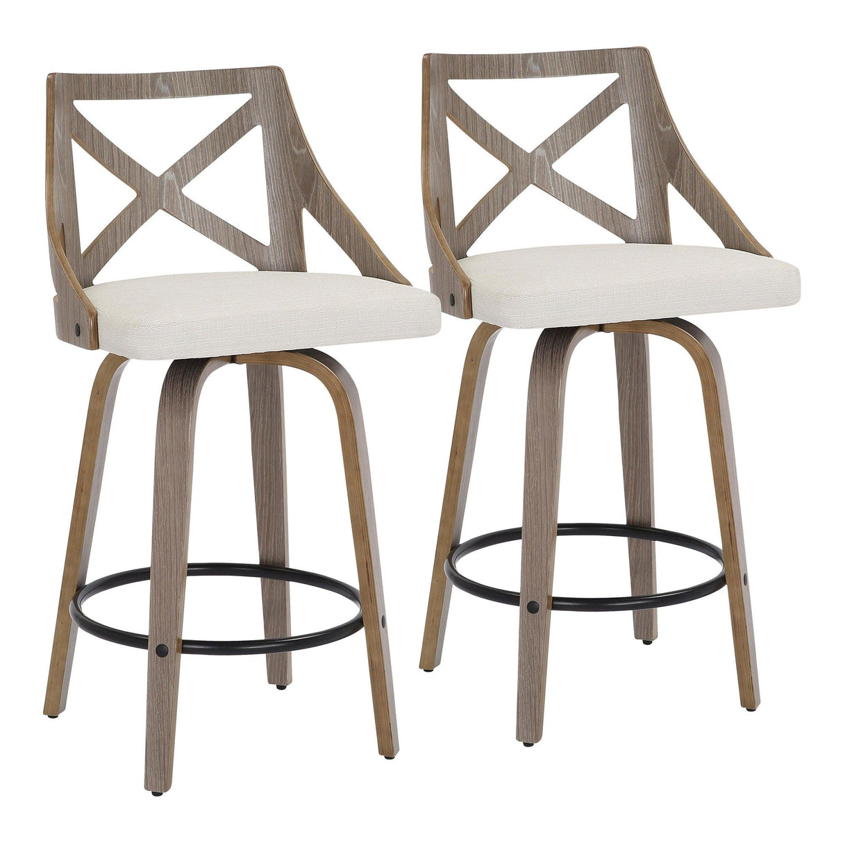 Charlotte - Farmhouse Counter Stool (Set of 2) - Light Gray Wood, Black Footrest