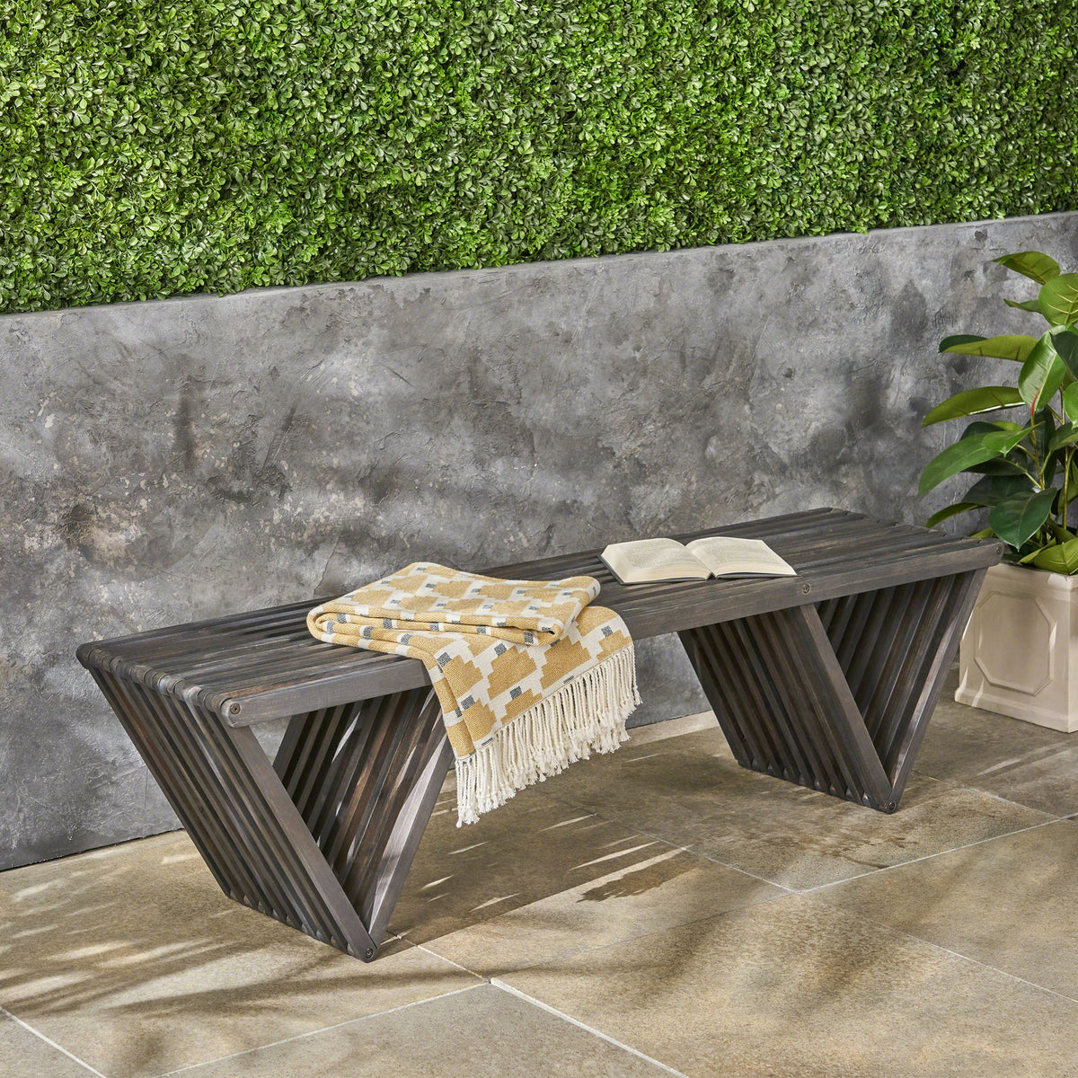 Gloaming - Outdoor Bench With Slat Design And Triangular Base