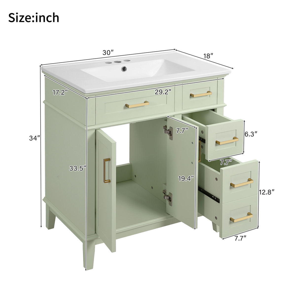 Modern Bathroom Vanity With Ceramic Sink, Soft Close Storage Cabinet