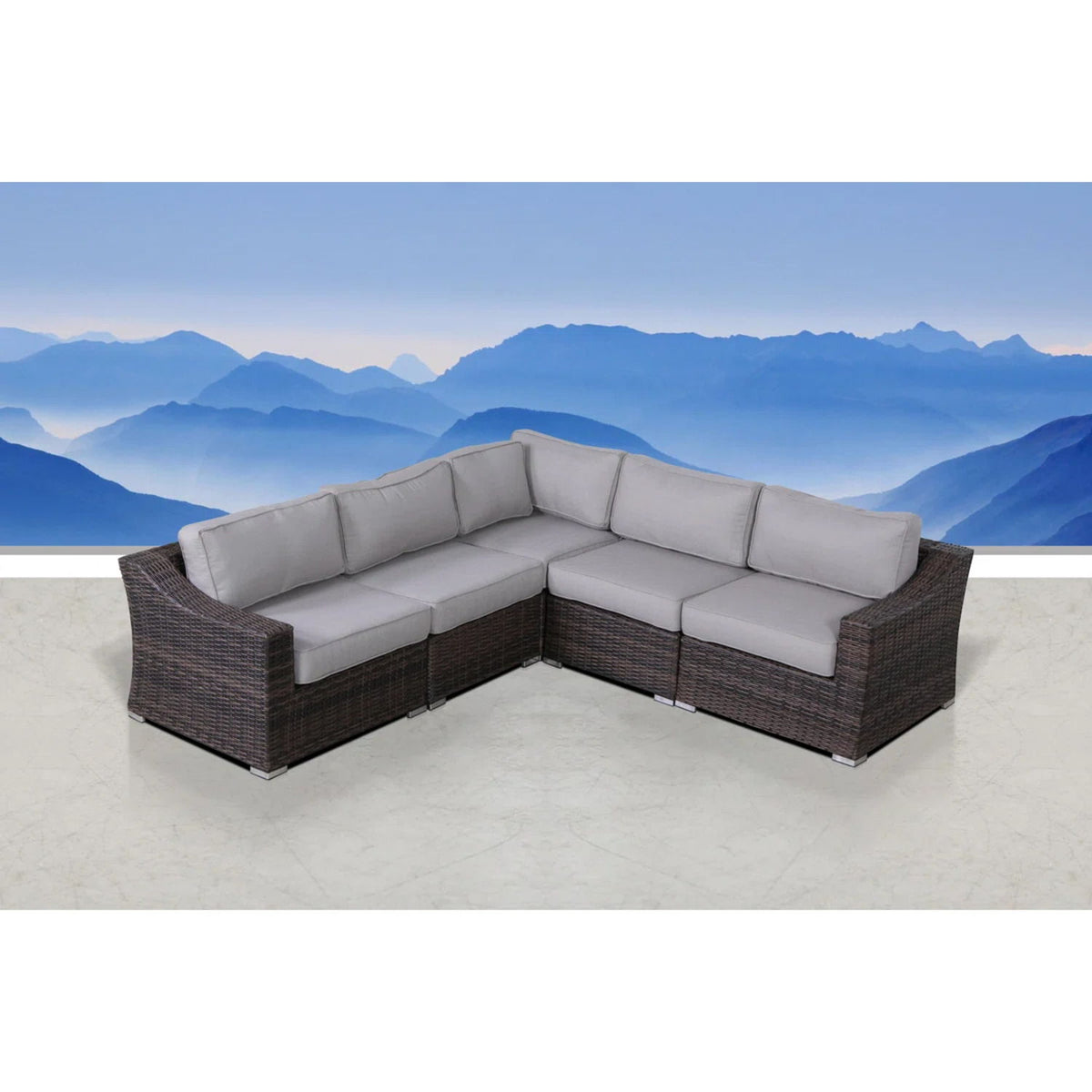 5 Piece Rattan Wicker Sectional Patio Set With Comfortable Cushions - Brown Mix / Gray
