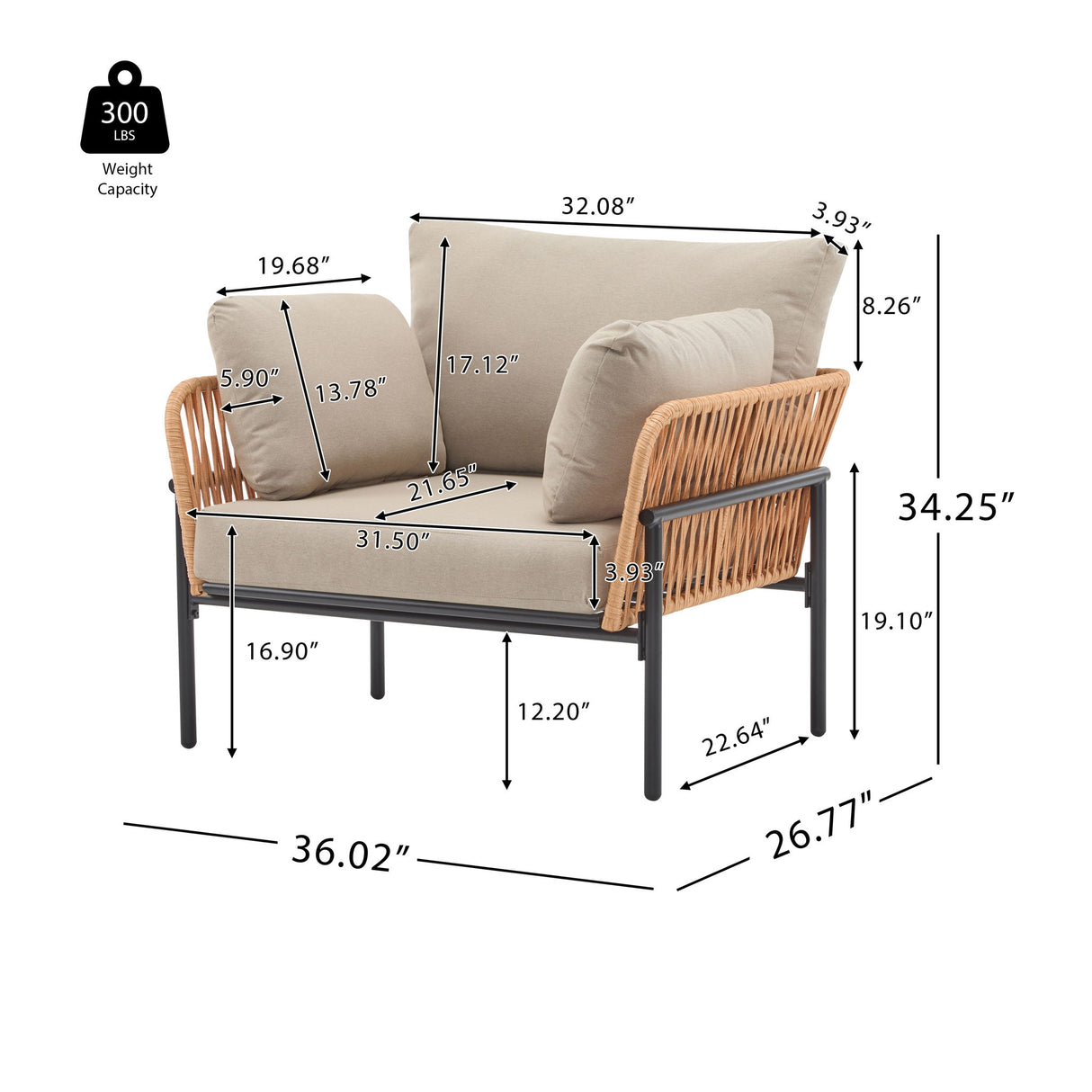 Rope Lounge Chair With Cushions For Modern Spaces