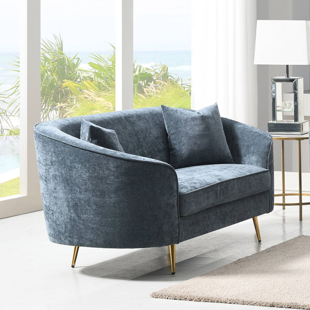 Nakendra - Loveseat With 2 Pillows - Cobalt Blue Chenille