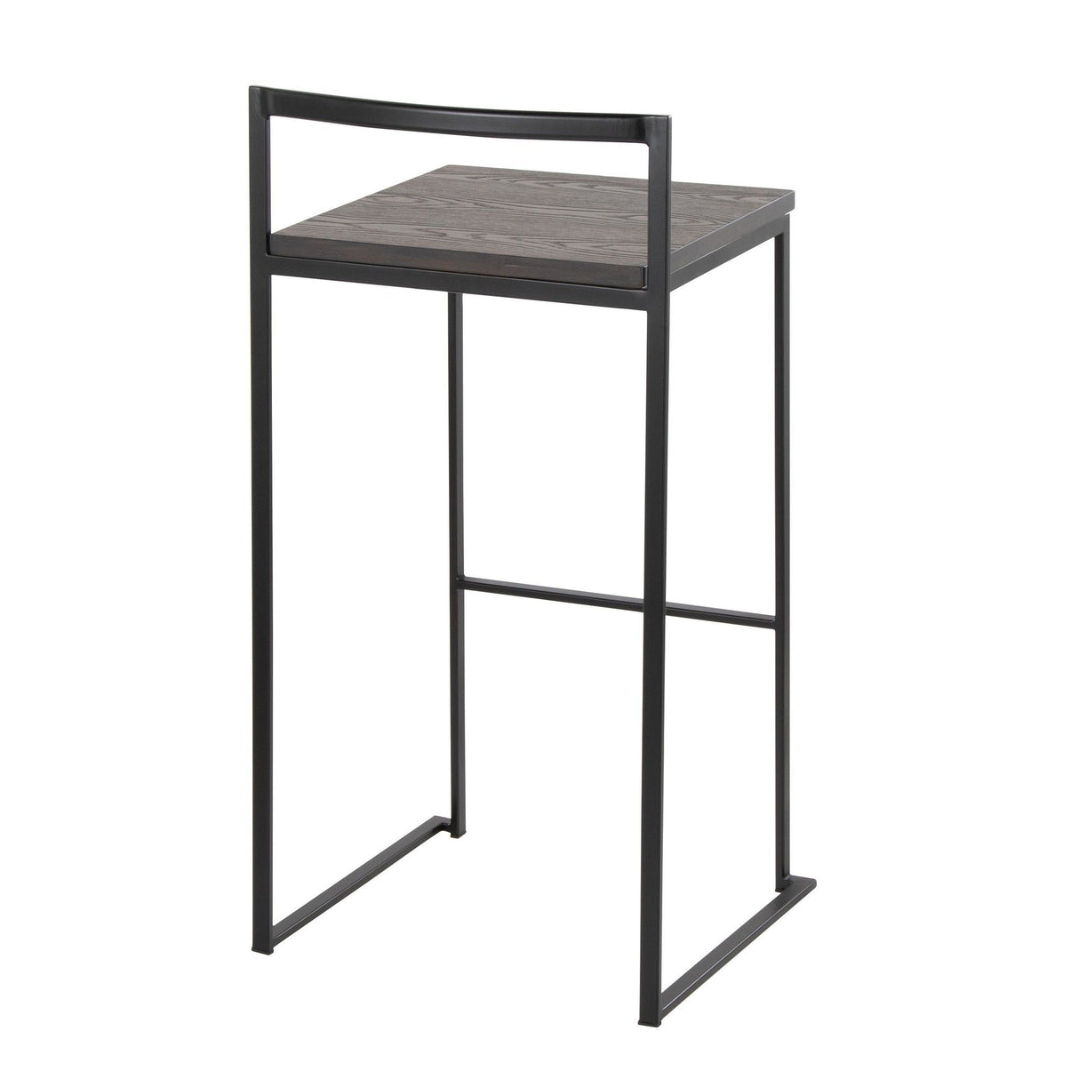 Fuji - 30" Stackable Barstool With Espresso Wood-Pressed Grain Bamboo Seat (Set of 2) - Black Metal