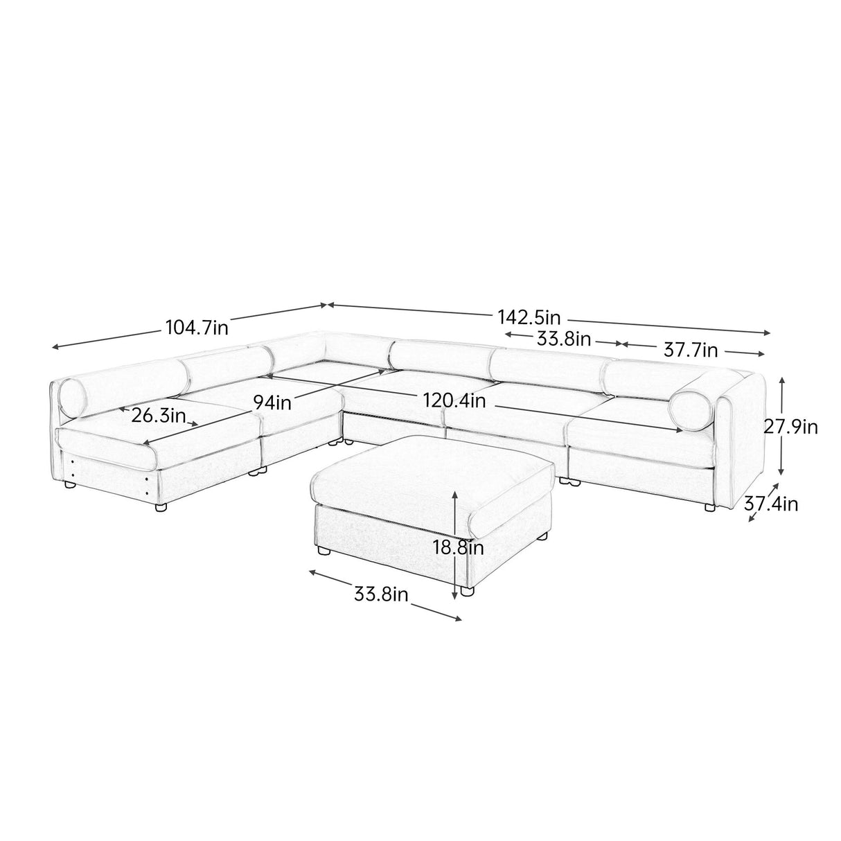 Modern Modular Sectional Sofa With Storag, Contemporary Cylindrical Design