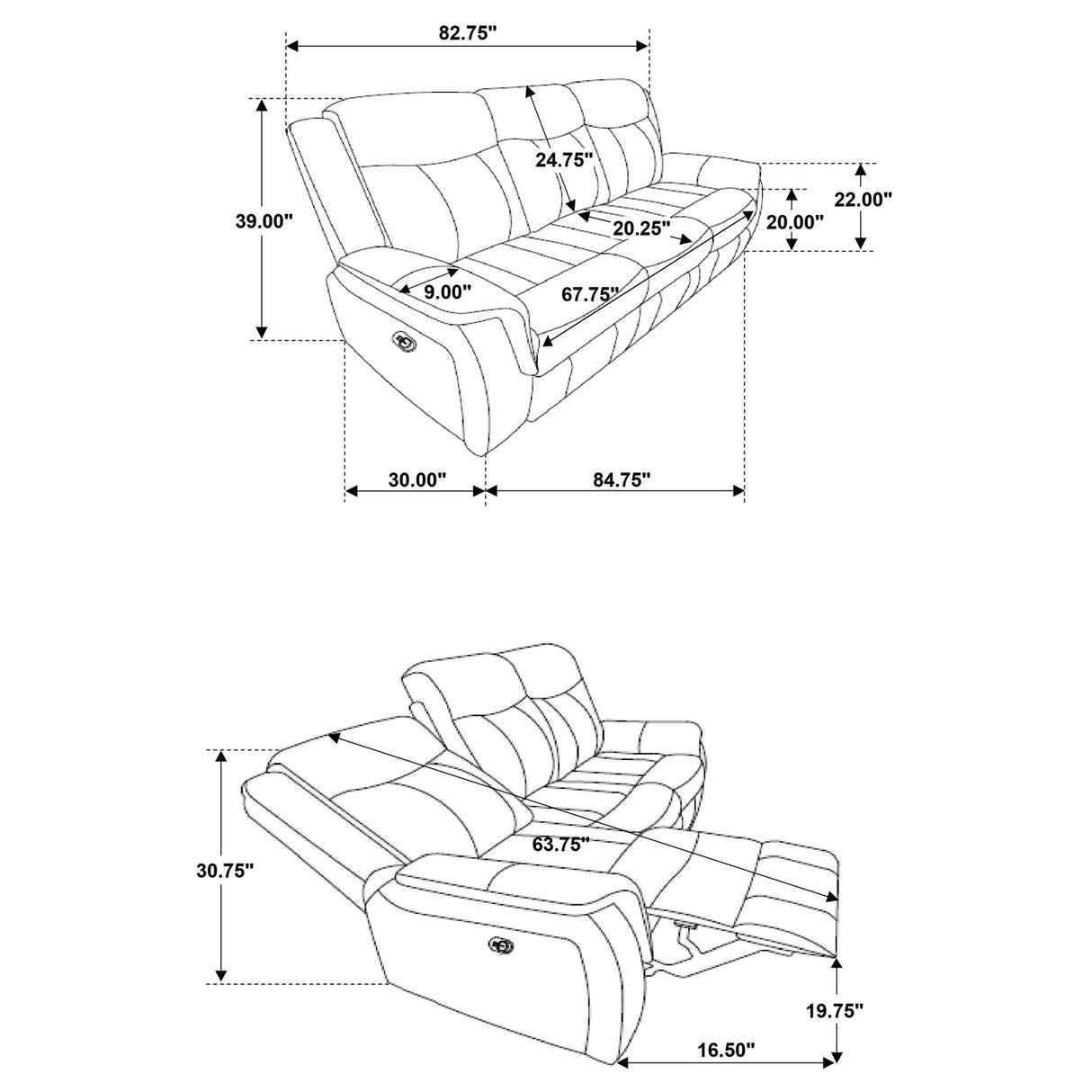 Franklin - Upholstered Padded Arm Reclining Sofa With Manual Recline - Charcoal
