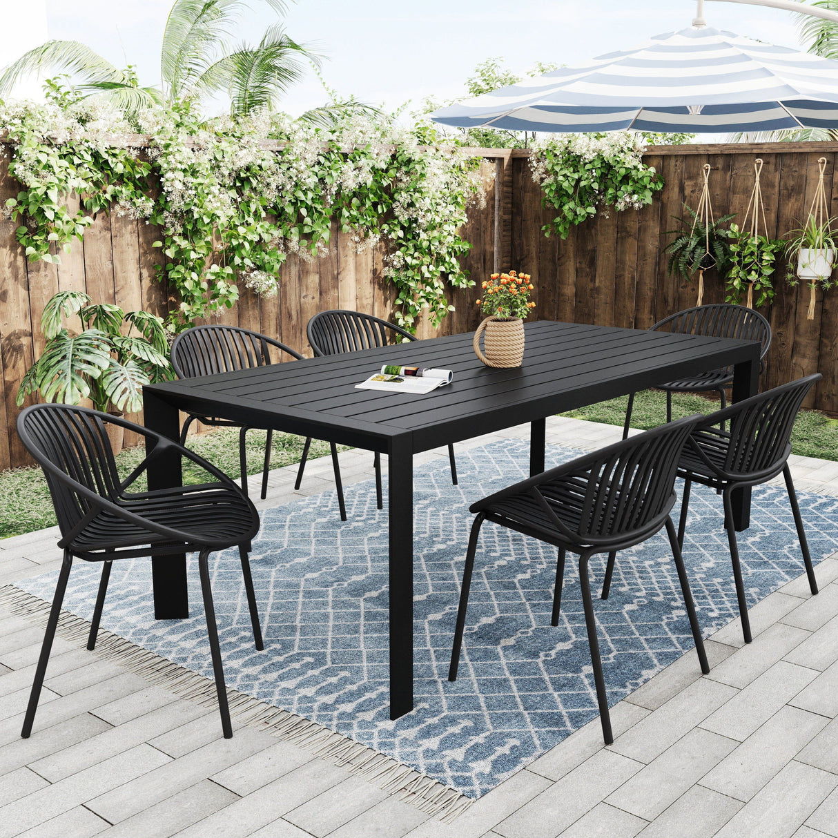 7 Piece Dining Set With Stackable Chairs