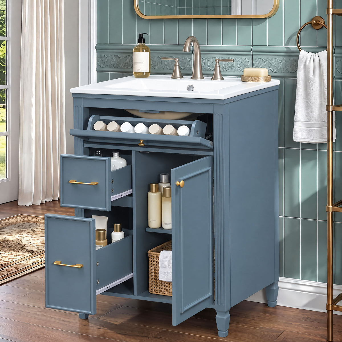 Freestanding Bathroom Vanity With Sink, Soft Close Door, Tip Out Drawer