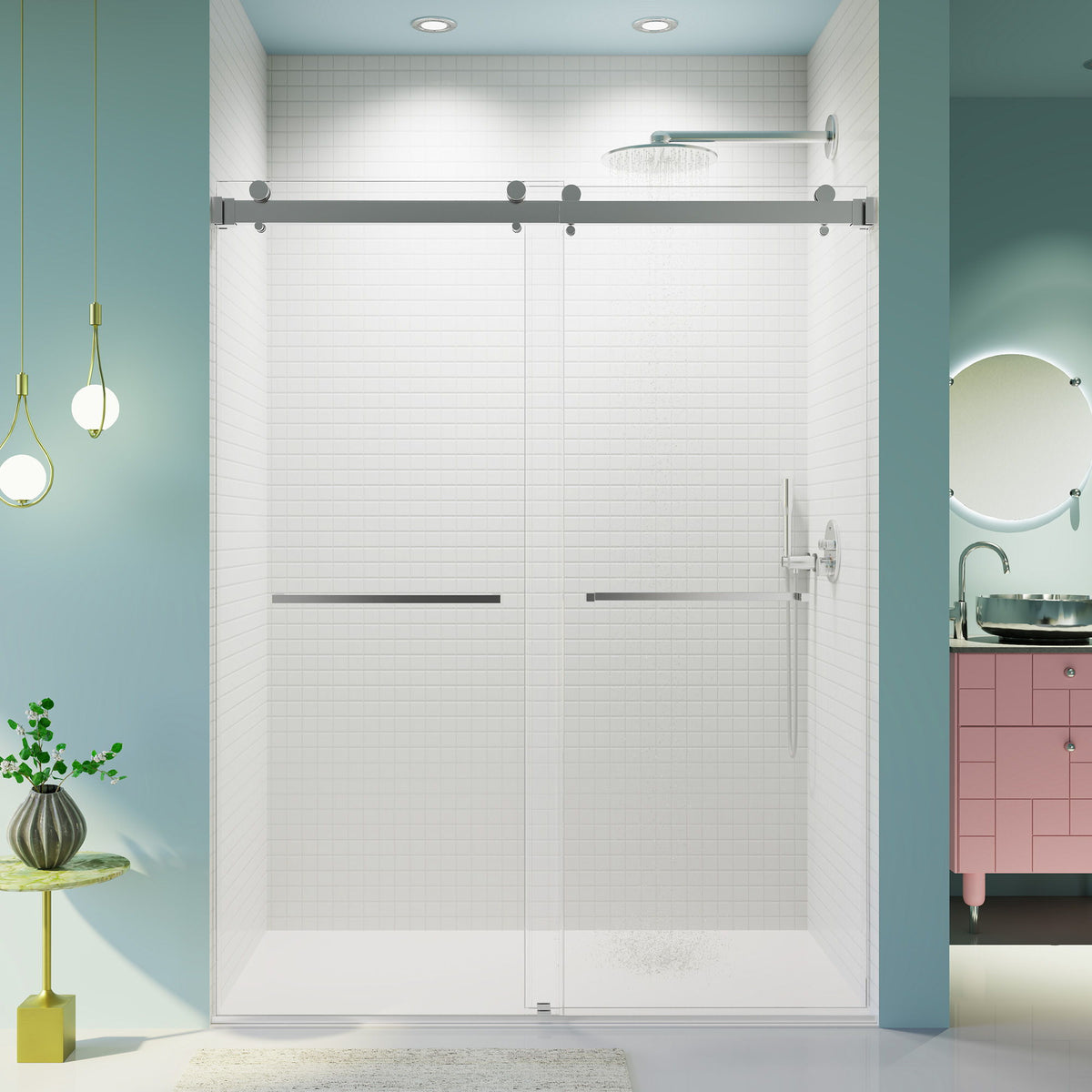 Frameless Double Sliding Shower Door - Chrome