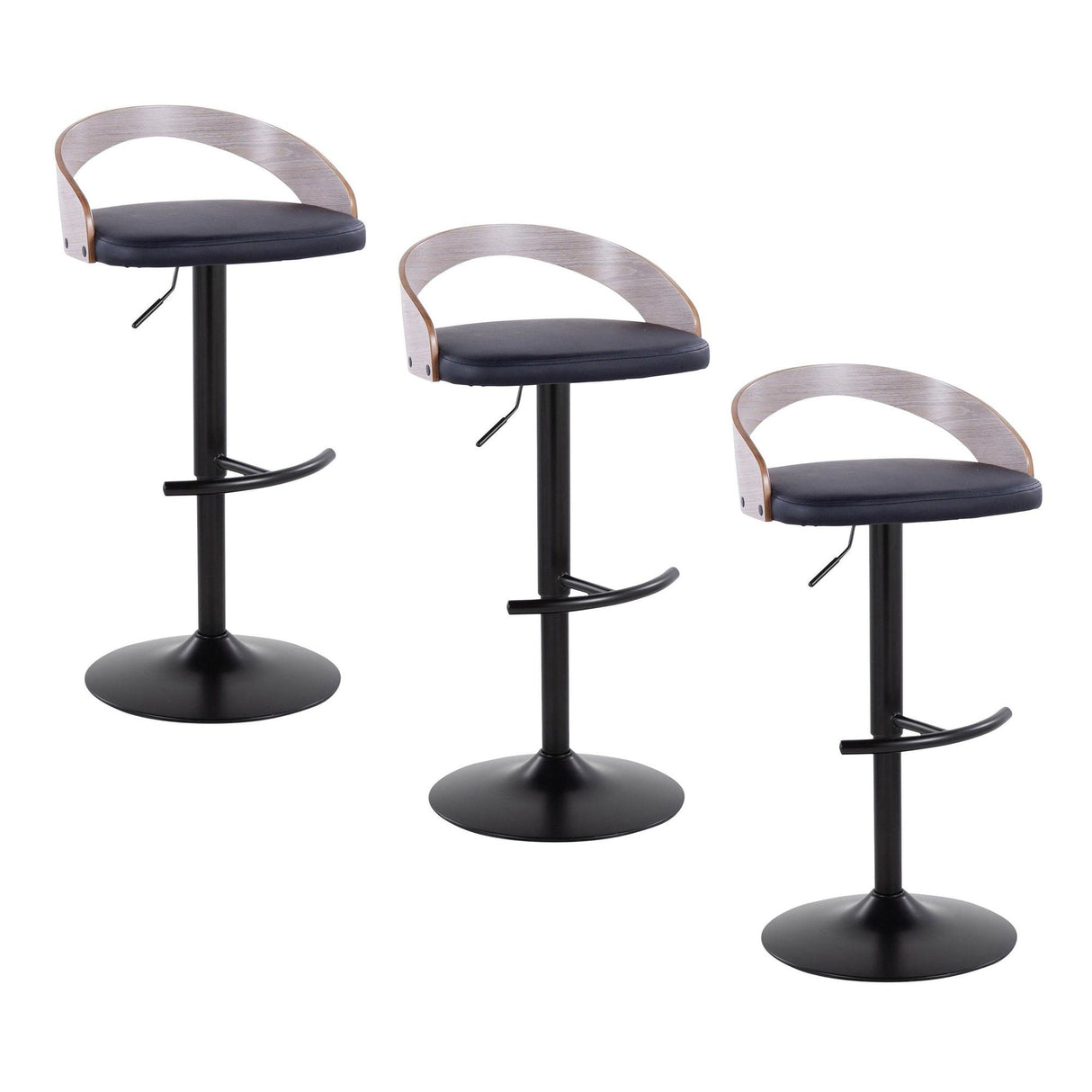 Grotto - Adjustable Barstool - Black Metal, Light Gray Wood