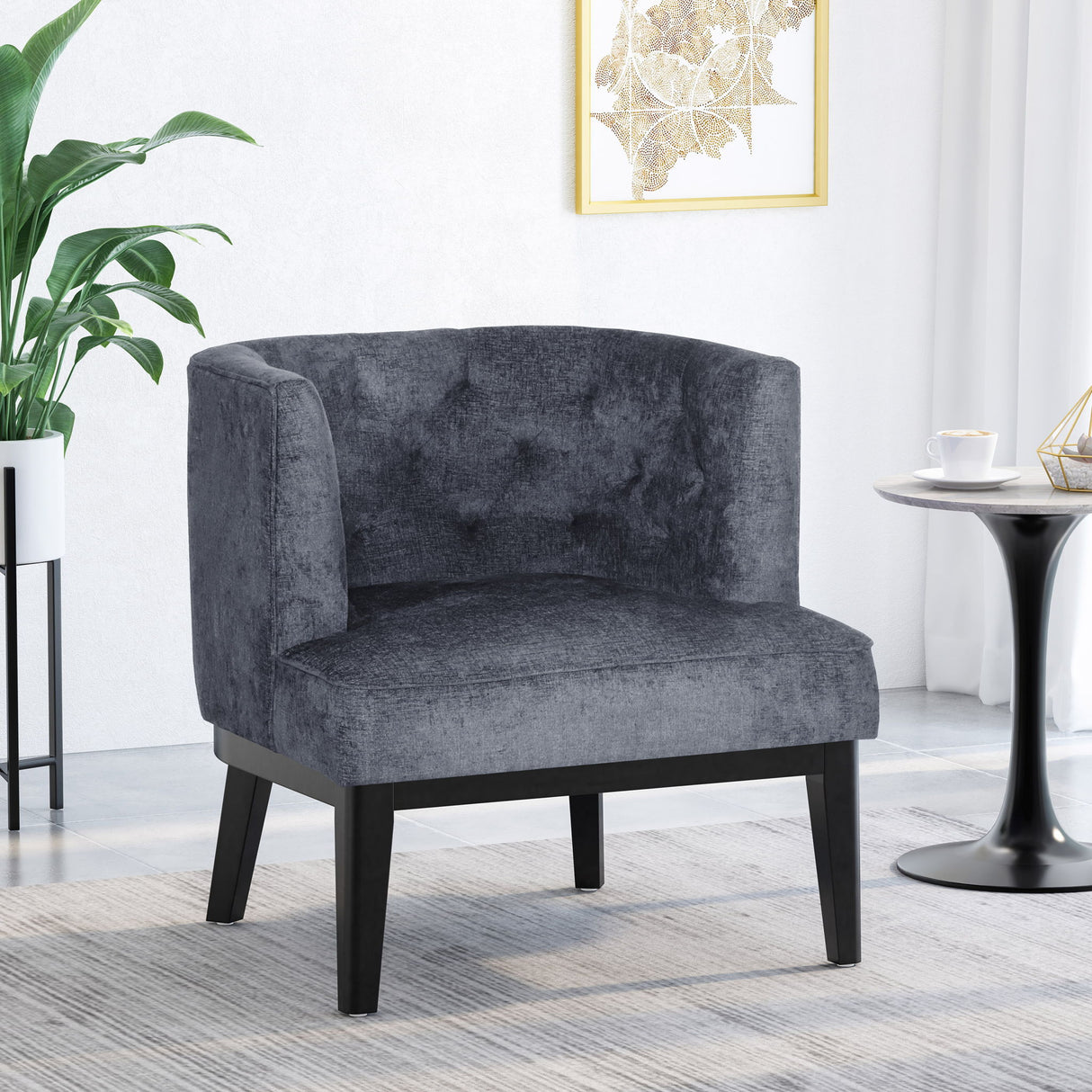 Contemporary Accent Chair With Tufted Diamond Stitching - Charcoal