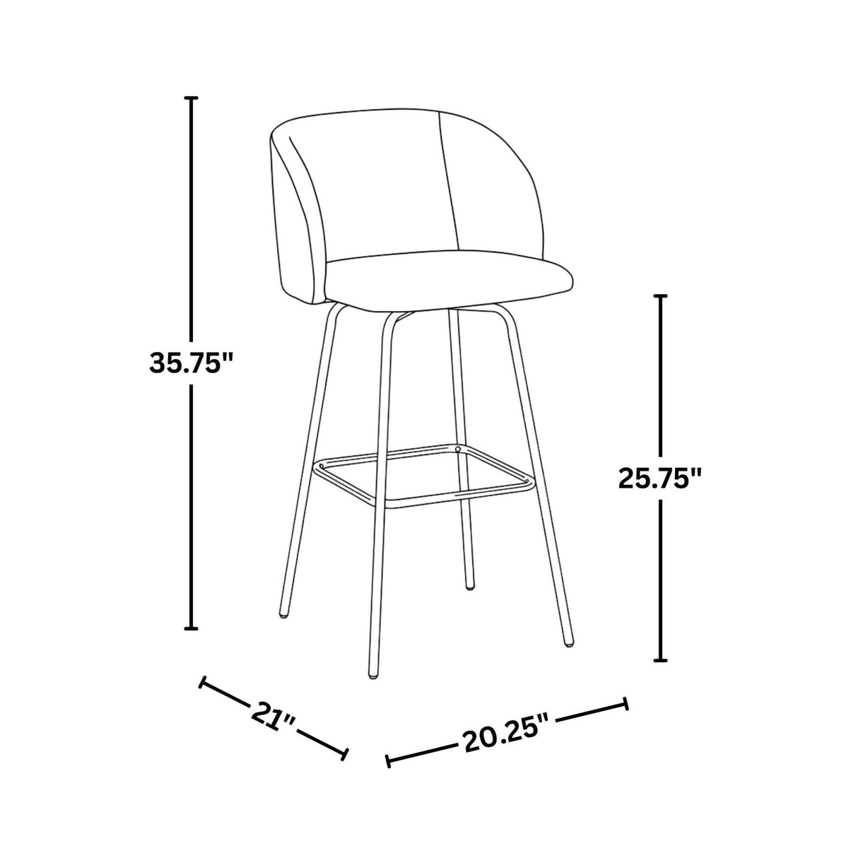 Fran - Swivel Fixed-Height Barstool (Set of 2) - Black Metal, Cream Velvet, Gold Metal