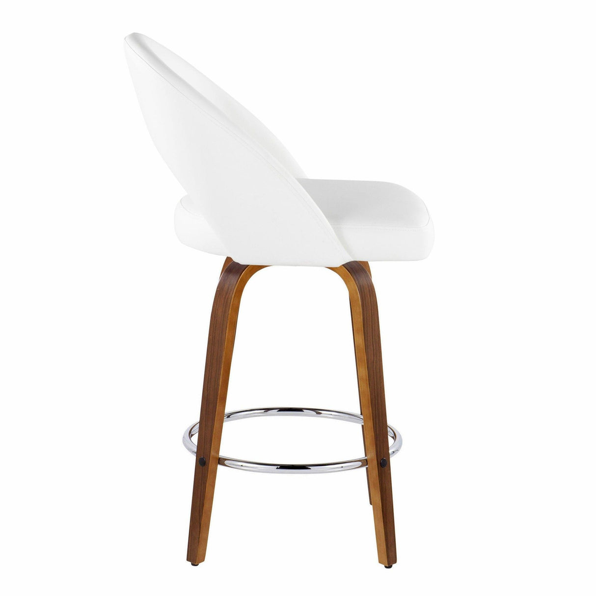 Renee - Upholstered Fixed-Height Barstool (Set of 2) - Walnut Wood, Chrome Metal