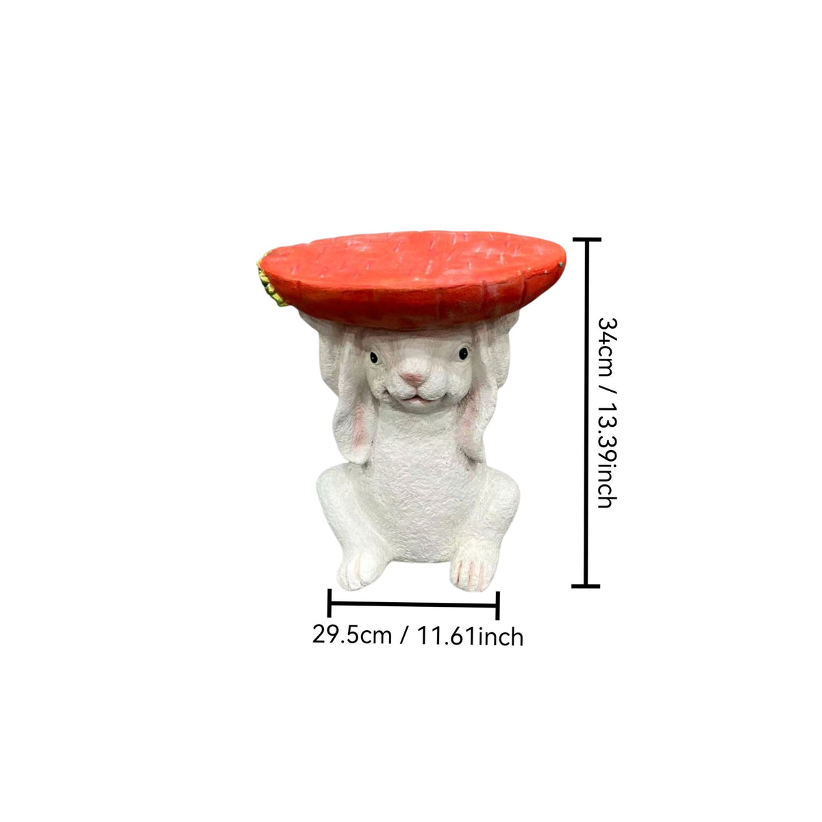 Cute Bunny Side Table With Carrot Top, Plant Stand For Indoor Outdoor Garden Decor - Red / White