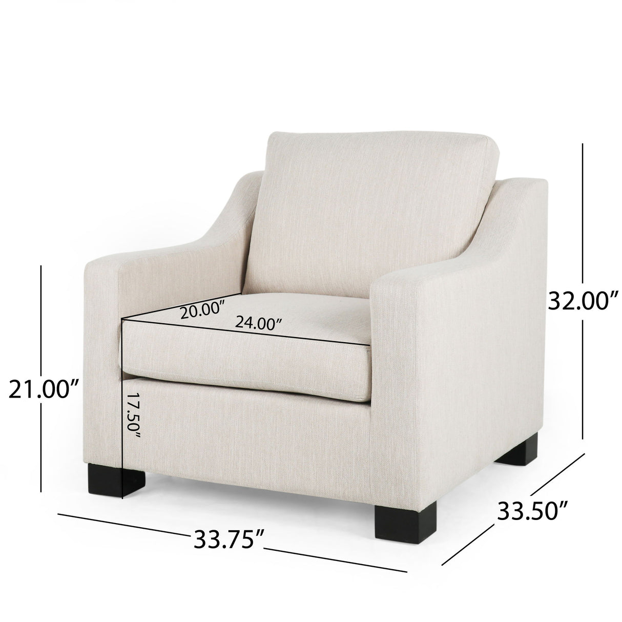 Nightowl - Upholstered Club Chair With Sloped Arms And Wood Legs - Beige