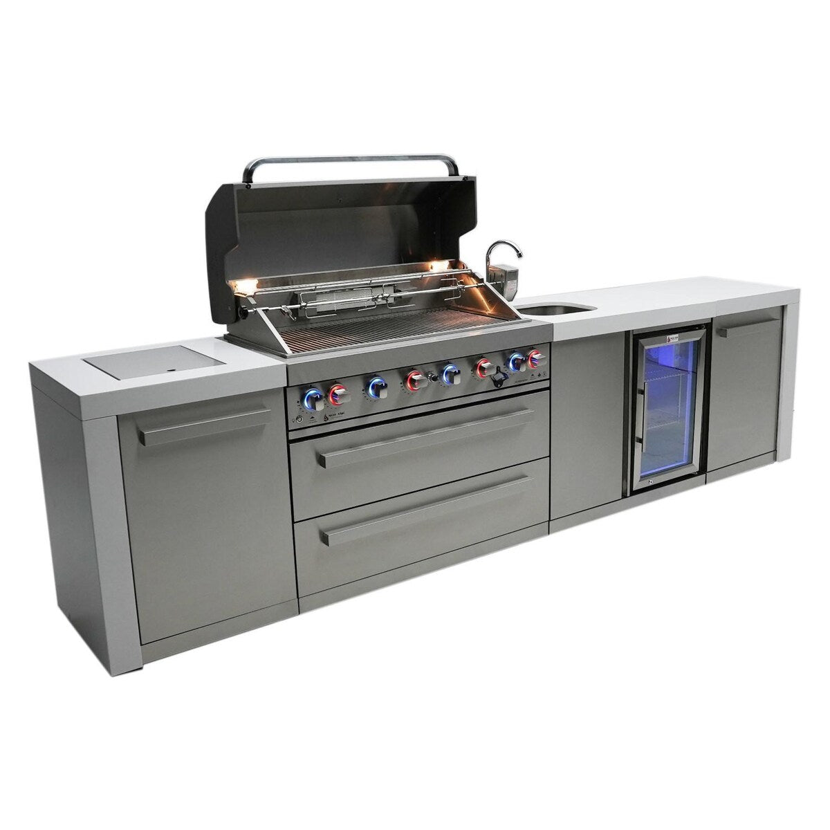 Mont Alpi Deluxe Series 10 Ft Propane Outdoor Kitchen Island w/ Side Burner & Beverage Center - MAi400-DBEV